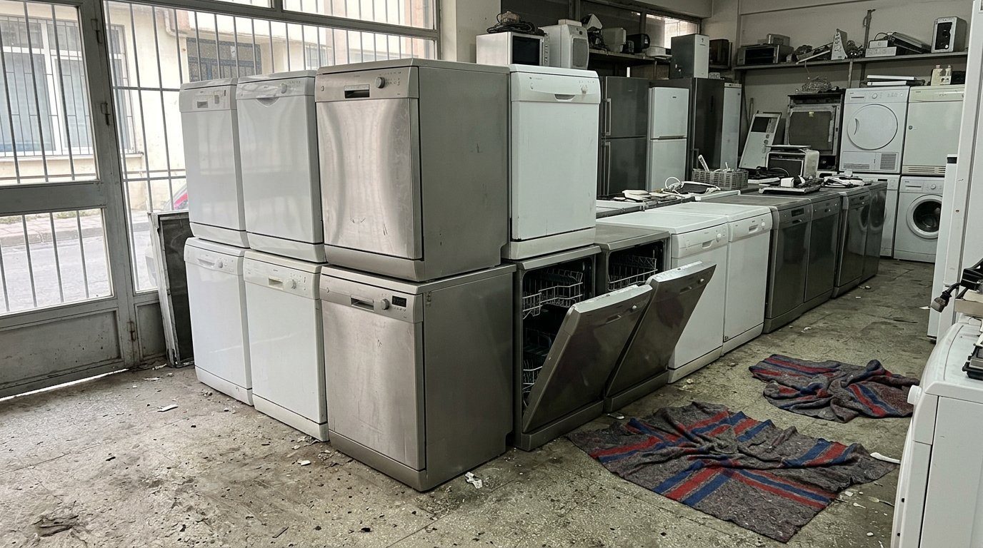 İkinci el bulaşık makinelerinin bulunduğu reyon