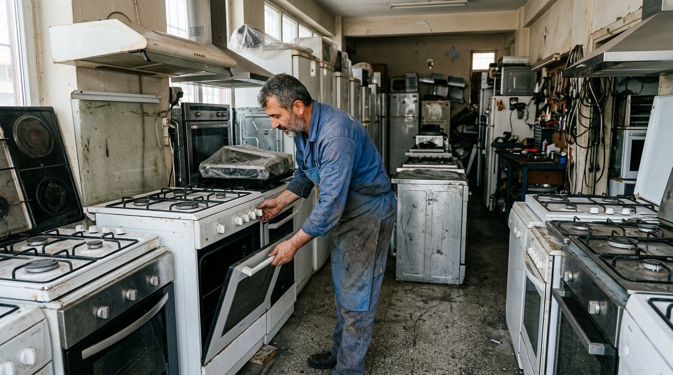 İkinci el firin ocak kontrol eden çalışan