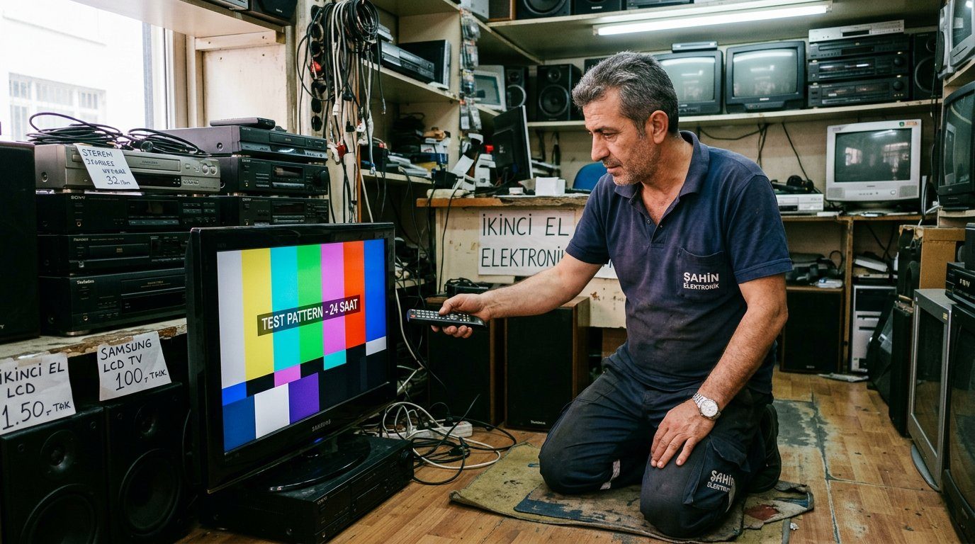 Televizyonun görüntüsünü kontrol eden kişi
